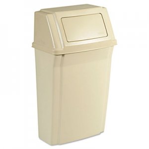 Rubbermaid Commercial RCP7822BEI Slim Jim Wall-Mounted Container, Rectangular, Plastic, 15 gal, Beige