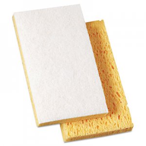 Boardwalk BWK16320 Scrubbing Sponge, Light Duty, 3.6 x 6.1, 0.7" Thick, Yellow/White, Individually Wrapped, 20/Carton