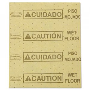 Rubbermaid Commercial RCP4252YEL Over-the-Spill Pad, "Caution Wet Floor", Yellow, 16 1/2" x 20", 22 Sheets/Pad