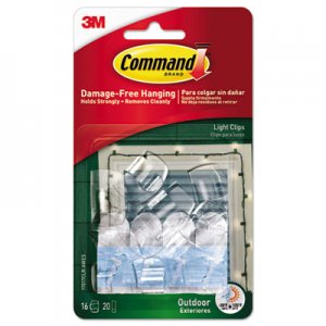 Command MMM17017CLRAWES All Weather Hooks and Strips, Plastic, Small, 16 Clips and 20 Strips/Pack