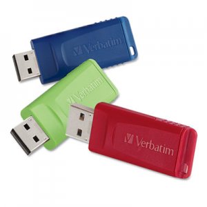 Verbatim VER98703 Store 'n' Go USB Flash Drive, 8 GB, Assorted Colors, 3/Pack