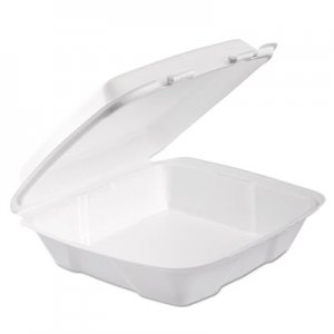 Dart DCC90HTPF1R Foam Hinged Lid Container, 1-Comp, 9 x 9 2/5 x 3, White, 100/Bag, 2 Bag