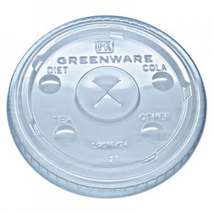 Fabri-Kal FABLGC1624 Greenware Cold Drink Lids, Fits 16-18, 24 oz Cups, X-Slot, Clear, 1000/Carton