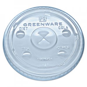 Fabri-Kal FABLGC1624 Greenware Cold Drink Lids, Fits 16-18, 24 oz Cups, X-Slot, Clear, 1000/Carton