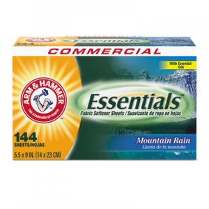 Arm & Hammer CDC3320000102 Essentials Dryer Sheets, Mountain Rain, 144 Sheets/Box, 6 Boxes/Carton