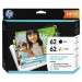 HP HEWK3W67AN 62 Black/Tri-Color Original Ink w/Photo Paper,30;4" x 6";15;5" x 7