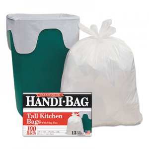 Handi-Bag HAB6FK100CT Super Value Pack Trash Bags, 13gal, 0.6mil, 23 3/4 x 28, White, 100/Box, 6