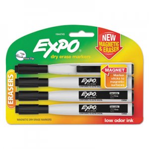 EXPO 1944745 Magnetic Dry Erase Marker, Fine Tip, Black, 4/Pack