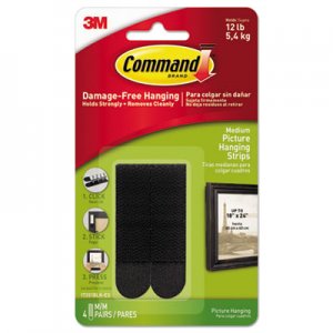 Command MMM17201BLKES Picture Hanging Strips, Removable, 0.75" x 2.75", Black, 4 Pairs/Pack
