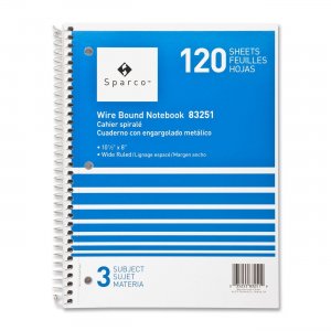 Sparco 83251 Quality Wirebound 3-Subject Notebook