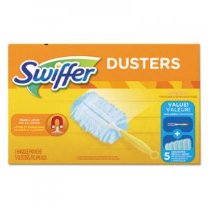 Swiffer PGC11804CT Dusters Starter Kit, Dust Lock Fiber, 6" Handle, Blue/Yellow, 6/Carton