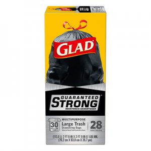Glad CLO78966 Drawstring Large Trash Bags, 30 gal, 1.05 mil, 30" x 33", Black, 90/Carton