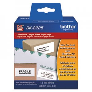 Brother BRTDK2225 Continuous Paper Label Tape, 1.5" x 100 ft, Black/White