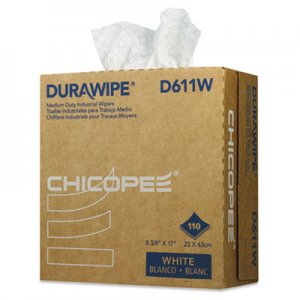 Chicopee CHID611W Durawipe Medium-Duty Industrial Wipers, 8.8 x 17, White, 110/Box, 12 Box/Carton