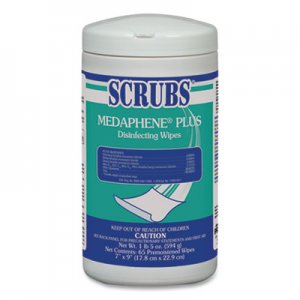 SCRUBS ITW96365 Medaphene Disinfectant Wipes, Citrus, 8 x 7, White, 65/Canister, 6/Carton