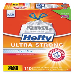Hefty PCTE84570 Ultra Strong Tall Kitchen and Trash Bags, 13 gal, 0.9 mil, 23.75" x 24.88", White