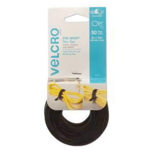 VELCRO Brand VEK95172 ONE-WRAP Pre-Cut Thin Ties, 0.5" x 8", Black, 50/Pack