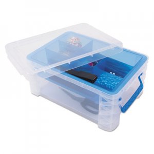 Advantus AVT37371 Super Stacker Divided Storage Box, 6 Sections, 10.38" x 14.25" x 6.5", Clear/Blue