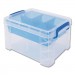 Advantus AVT37375 Super Stacker Divided Storage Box, 5 Sections, 7.5" x 10.13" x 6.5", Clear/Blue