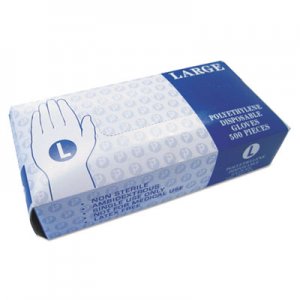 Inteplast Group IBSGLLG2K Embossed Polyethylene Disposable Gloves, Large, Powder-Free, Clear, 500/Box, 4 Boxes/Carton