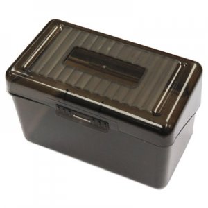 Universal UNV47286 Plastic Index Card Boxes, 3" x 5", Translucent Black