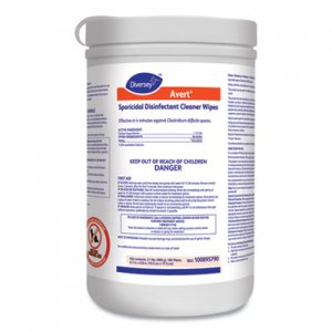 Diversey DVO100895790 Avert Sporicidal Disinfectant Cleaner Wipes, Chlorine, 6 x 7, 160/Can, 12/Carton