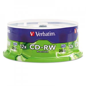 Verbatim VER95155 CD-RW Discs, 700MB/80min, 4X/12X, Spindle, 25/Pk