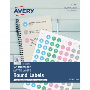 Avery 4221 Matte White Print-to-Edge Round Labels