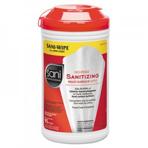 Sani Professional NICP56784EA No-Rinse Sanitizing Multi-Surface Wipes, White, 95/Container