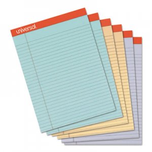 Universal UNV35878 Fashion Colored Perforated Ruled Writing Pads, Wide,8 1/2x11 3/4,50 Sheets,6/PK