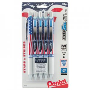 Pentel PENBL77USABP5A EnerGel RTX Retractable Gel Pen, 0.7 mm, Black Ink, Red/White/Blue Barrel, 5/Pack