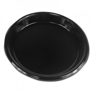 Boardwalk BWKPLHIPS10BL Hi-Impact Plastic Dinnerware, Plate, 10" Diameter, Black, 500/Carton