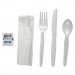 Boardwalk BWKFKTNSHWPSWH 6-Pc. Cutlery Kit, Condiment/Fork/Knife/Napkin/Spoon, Heavyweight, White, 250/CT