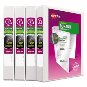 Avery AVE17575 Durable View Binder with DuraHinge and Slant Rings, 3 Rings, 1" Capacity, 11 x 8.5, White, 4