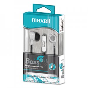Maxell MAX199725 B-13 Bass Earbuds with Microphone, White, 52" Cord