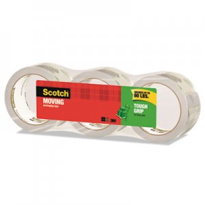 Scotch MMM35003ESF Tough Grip Moving Packaging Tape, 3" Core, 1.88" x 38.2 yds, Clear, 3/Pack