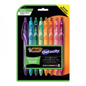 BIC BICRGLCGAP81AST Gel-ocity Quick Dry Retractable Gel Pen, 0.7mm, Assorted Ink/Barrel, 8/Pack