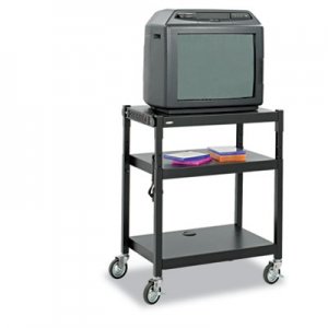 Safco SAF8932BL Adjustable-Height Steel AV Cart, 27.25w x 18.25d x 28.5 to 36.5h, Black