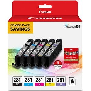 Canon 2091C006 Combo Ink Pack with Glossy Photo Paper (20 Sheets, 5"x5")