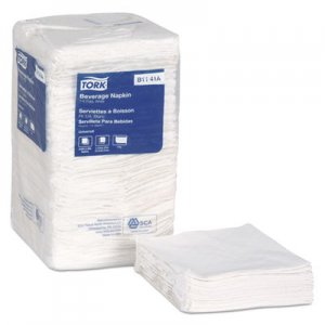 Tork SCAB1141A Universal Beverage Napkins, 1-Ply,9 3/8x9 3/8, 1/4 Fold,Poly-Pack,White, 4000/Ct