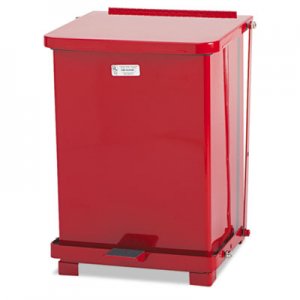 Rubbermaid Commercial RCPST7EPLRED Defenders Biohazard Step Can, Square, Steel, 4 gal, Red