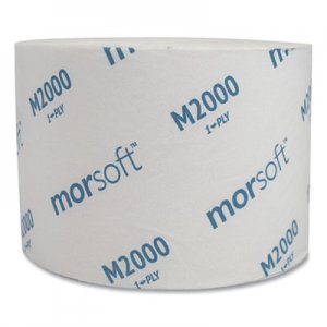 Morcon Tissue MORM2000 Small Core Bath Tissue, Septic Safe, 1-Ply, White, 3.9" x 4", 2000 Sheets/Roll, 24