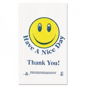 Barnes Paper Company BPCT16SMILEY Smiley Face Shopping Bags, 12.5 microns, 11.5" x 21", White, 900/Carton