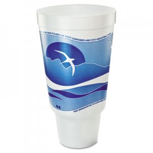 Dart DCC44AJ32H Horizon Flush Fill Foam Cup, Hot/Cold, 44 oz., Ocean Blue/White, 15/Bag