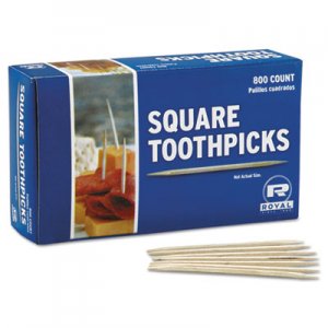Royal RPPR820SQ Square Wood Toothpicks, 2 3/4", Natural, 800/Box, 24 Boxes/Carton