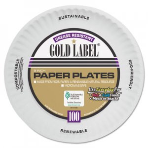 AJM AJMCP9GOAWH Coated Paper Plates, 9 Inches, White, Round, 100/Pack