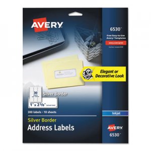 Avery AVE6530 Easy Peel Address Labels w/ Border, Silver, 1 x 2 5/8, 30/Sheet, 10 Sheets/Pack
