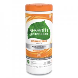 Seventh Generation SEV22812EA Botanical Disinfecting Wipes, Lemongrass Citrus, 1-Ply, White, 7 x 8, 35 Wipes