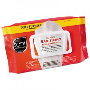Sani Professional NICM30472 No-Rinse Sanitizing Multi-Surface Wipes, 9" x 8", White, 72 Wipes/PK, 12/Carton