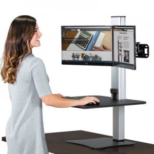 Victor VCTDC450 High Rise Electric Dual Monitor Standing Desk Workstation, 28" x 23" x 20.25", Black/Aluminum